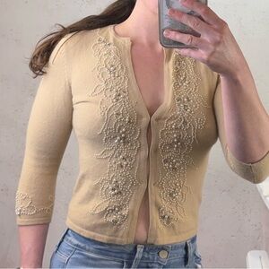 Ann Taylor Rabbit Hair Angora Embellished Beaded Women's Sweater Size XS